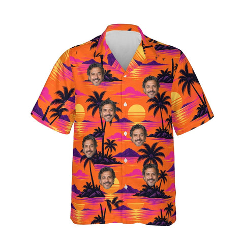 Palm Sunset Tropical Hawaiian Shirt personalized with printed faces, front view