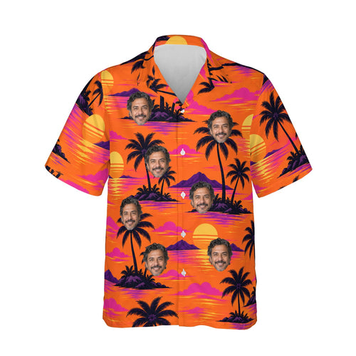 Palm Sunset Tropical Hawaiian Shirt personalized with printed faces, front view