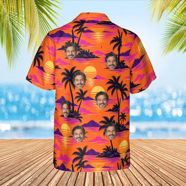 Palm Sunset Tropical Hawaiian Shirt with custom faces, back view