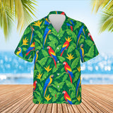 Parrot & Banana Leaf Caribbean Style Hawaiian Shirt print before personalizing, front view