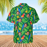 Parrot & Banana Leaf Caribbean Style Hawaiian Shirt with custom faces, back view
