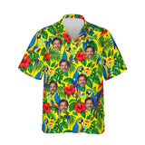 Parrot Cocktail Tropical Hawaiian Shirt personalized with printed faces, front view