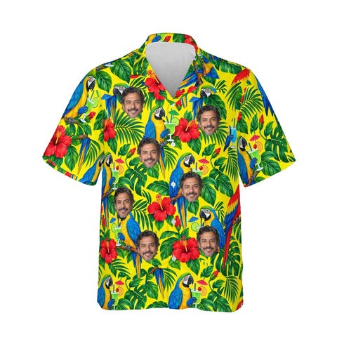 Parrot Cocktail Tropical Hawaiian Shirt personalized with printed faces, front view