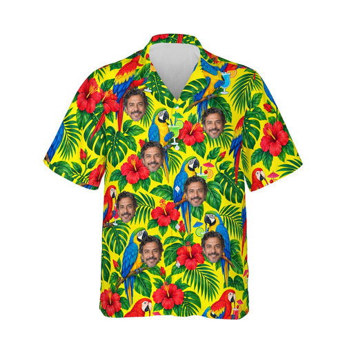 Parrot Cocktail Tropical Hawaiian Shirt personalized with printed faces, front view