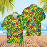 Parrot Cocktail Tropical Hawaiian Shirt with custom faces, front and back