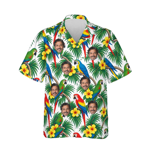 Parrot Palm Tropical Hawaiian Shirt personalized with printed faces, front view