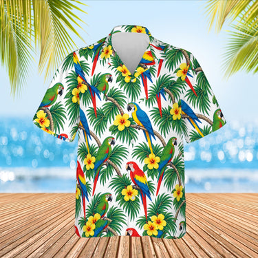 Parrot Palm Tropical Hawaiian Shirt print before personalizing, front view