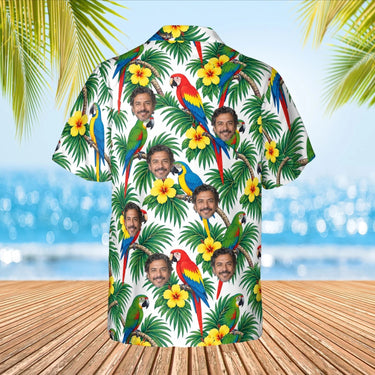 Parrot Palm Tropical Hawaiian Shirt with custom faces, back view