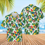 Parrot Palm Tropical Hawaiian Shirt with custom faces, front and back