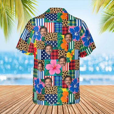 Patchwork Mess Ugly Hawaiian Shirt with custom faces, back view