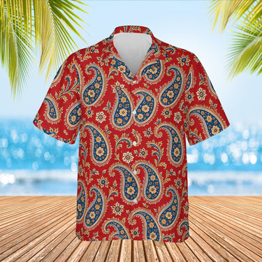 Persian Red Paisley Hawaiian Shirt print before personalizing, front view