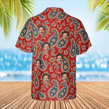 Persian Red Paisley Hawaiian Shirt with custom faces, back view