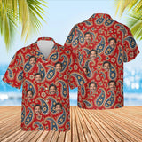 Persian Red Paisley Hawaiian Shirt with custom faces, front and back