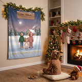 Mom, Dad and child face photo Christmas blanket hung on the wall on Christmas Eve, Home is wherever we are together