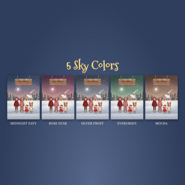 Personalized family Christmas blanket in 5 sky colors: midnight navy, rose dusk, silver frost, evergreen and mocha