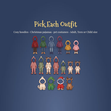 13 Christmas hoodie and pajama outfits plus 4 pet costumes to choose for each family member
