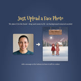 How it works: upload a face photo for each family member and see the live preview of your Christmas blanket