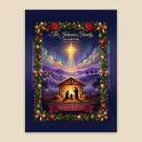 Personalized Nativity Christmas blanket live preview – your family name, members, year and Bible verse update as you choose