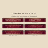 Choose a King James Bible verse for the ribbon: Luke 2:11, Isaiah 9:6, Luke 2:14, Matthew 1:23, Matthew 2:10 or John 3:16, or type your own