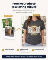 From your photo to a loving tribute: upload your pet's photo, add a name, words and dates, pick the light and shirt color
