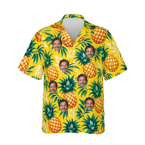 Pineapple Aloha Shirt personalized with printed faces, front view