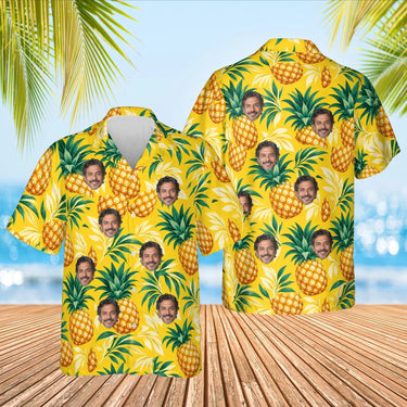 Pineapple Aloha Shirt with custom faces, front and back