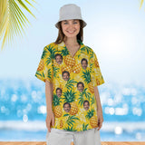 Woman wearing the Pineapple Aloha Shirt with custom faces