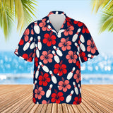 Pins & Hibiscus Hawaiian Bowling Shirt print before personalizing, front view