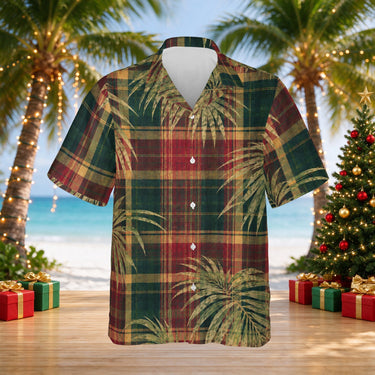 Plaid Palm Christmas Hawaiian shirt print before personalizing, front view