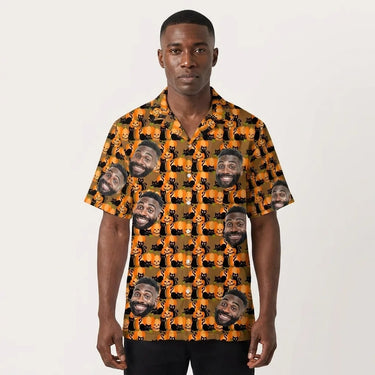 Playful Black Cat Halloween custom Hawaiian shirt with photos, example 1