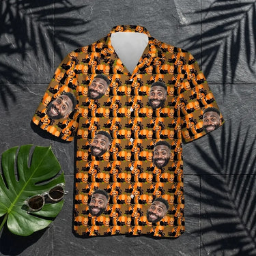 Playful Black Cat Halloween custom Hawaiian shirt with photos, example 3