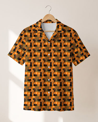 Playful Black Cat Halloween Hawaiian shirt print before personalizing