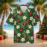 Plumeria Baubles Christmas Hawaiian shirt print before personalizing, front view