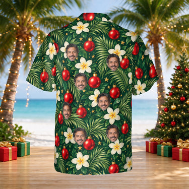 Plumeria Baubles custom Christmas Hawaiian shirt with photos, back view