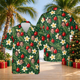 Plumeria Baubles custom Christmas Hawaiian shirt with faces, front and back