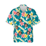 Plumeria Lei Aloha Shirt personalized with printed faces, front view