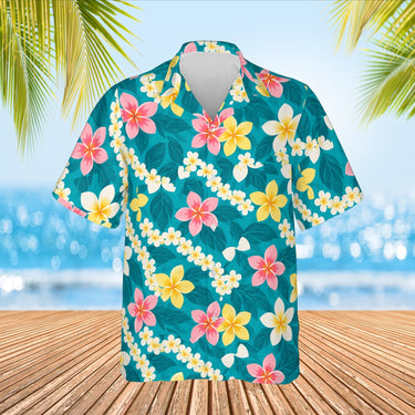 Plumeria Lei Aloha Shirt print before personalizing, front view