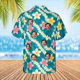 Plumeria Lei Aloha Shirt with custom faces, back view