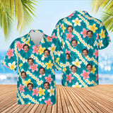 Plumeria Lei Aloha Shirt with custom faces, front and back