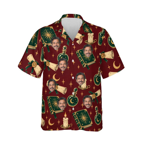 Potions & Spellbooks Fantasy RPG Hawaiian Shirt personalized with printed faces, front view