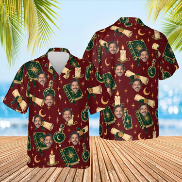 Potions & Spellbooks Fantasy RPG Hawaiian Shirt with custom faces, front and back