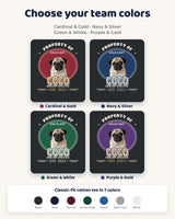 Four pet varsity print color pairs displayed together: Cardinal and Gold, Navy and Silver, Green and White, and Purple and Gold.