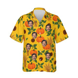 Pumpkin Patch Thanksgiving Hawaiian Shirt personalized with printed faces, front view