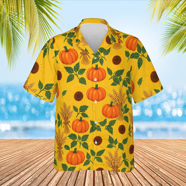 Pumpkin Patch Thanksgiving Hawaiian Shirt print before personalizing, front view