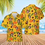 Pumpkin Patch Thanksgiving Hawaiian Shirt with custom faces, front and back