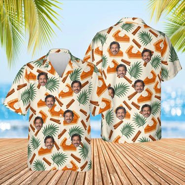 Pumpkin Pie Paradise Thanksgiving Hawaiian Shirt with custom faces, front and back