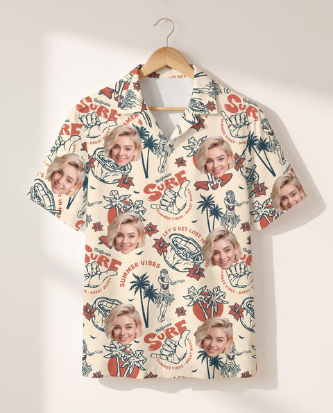 Punk Skeleton Beach personalized Hawaiian shirt printed with customer faces