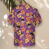 Purple Floral Hibiscus custom Hawaiian shirt with photos, example 1