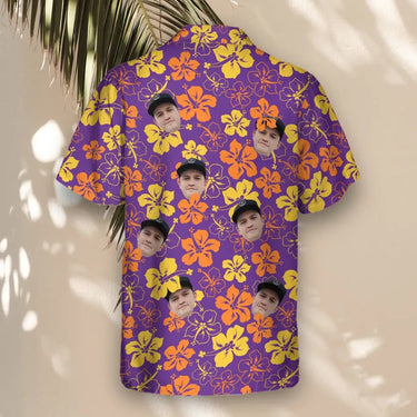 Purple Floral Hibiscus custom Hawaiian shirt with photos, example 1