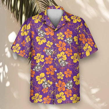 Purple Floral Hibiscus custom Hawaiian shirt with photos, example 2